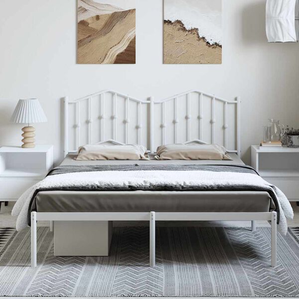 vidaXL Metal Bed Frame without Mattress with Headboard White 135x190cm