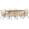 vidaXL 9 Piece Garden Dining Set Brown Poly Rattan Glass