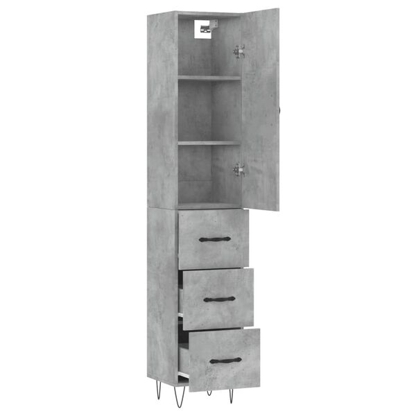 vidaXL Highboard Concrete Grey 34.5x34x180 cm Engineered Wood