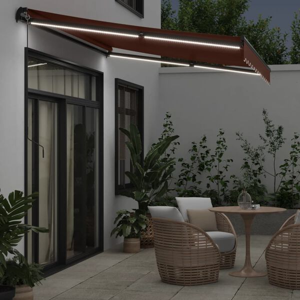 vidaXL Manual Retractable Awning with LED Brown 350x250 cm