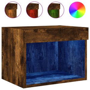 vidaXL Bedside Cabinet with LED Lights Wall-mounted Smoked Oak