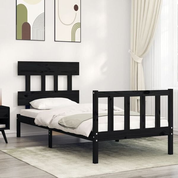 vidaXL Bed Frame without Mattress Black Small Single Solid Wood Pine