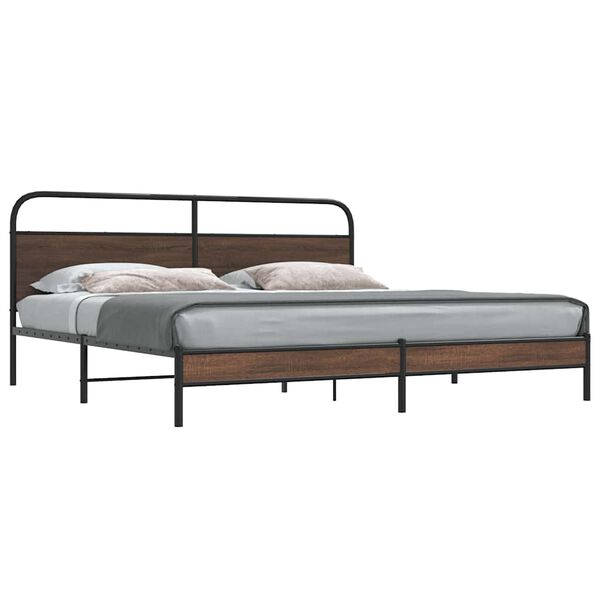 vidaXL Metal Bed Frame without Mattress Brown Oak 193x203 cm