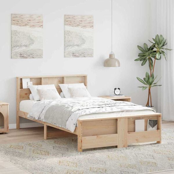 vidaXL Bed Frame with Headboard Brown 135 x 190 cm Engineered Wood