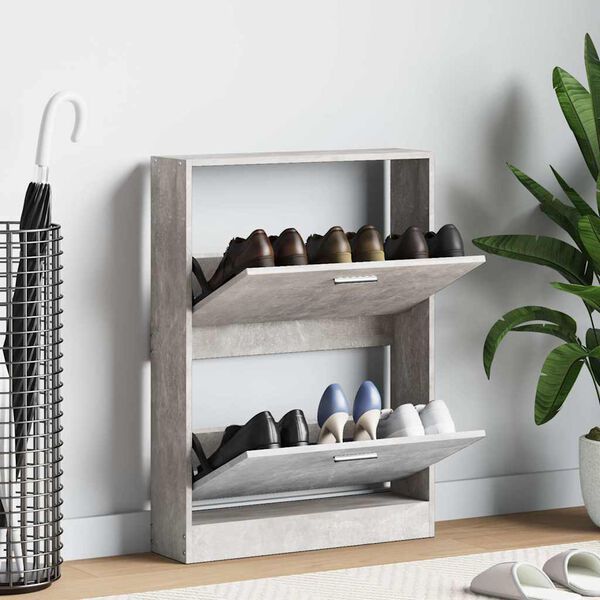 vidaXL Shoe Cabinet Concrete Grey 59x17x81 cm Engineered Wood