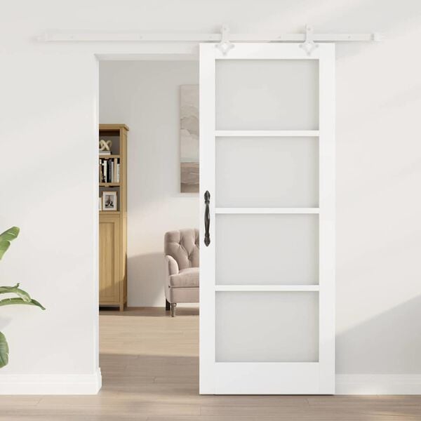vidaXL Sliding Door White 78 x 202 cm Solid Pine Wood and Glass