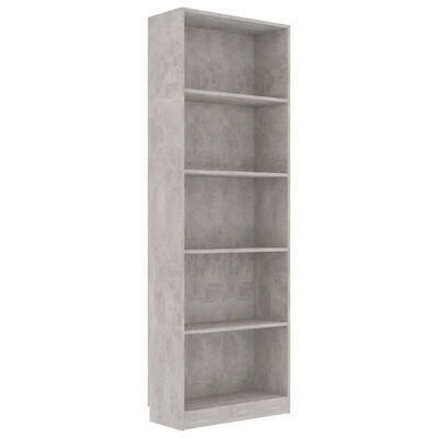 vidaXL 5-Tier Book Cabinet Concrete Grey 60x24x175 cm Engineered Wood
