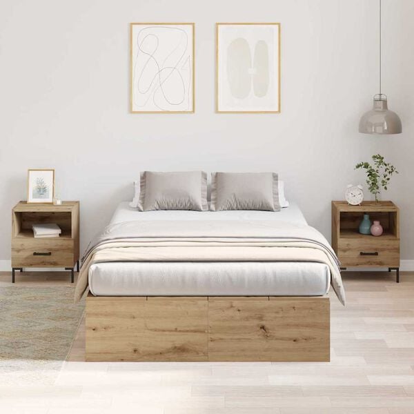 vidaXL Storage Bed Frame Artisan Oak 120 x 190 cm Engineered Wood