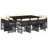 vidaXL 11 Piece Garden Dining Set with Cushions Black Poly Rattan