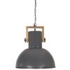 vidaXL Industrial Hanging Lamp 25 W Grey Round Mango Wood 42 cm E27