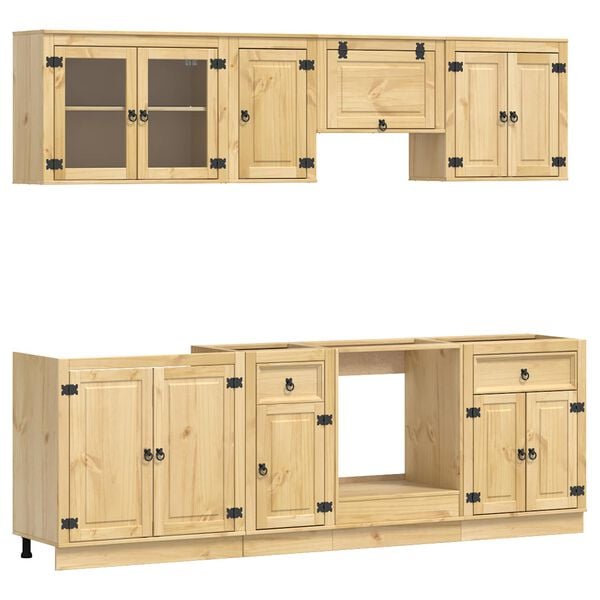 vidaXL Cabinet with Drawer SKI 8 pcs Honey Brown Solid Pine Wood