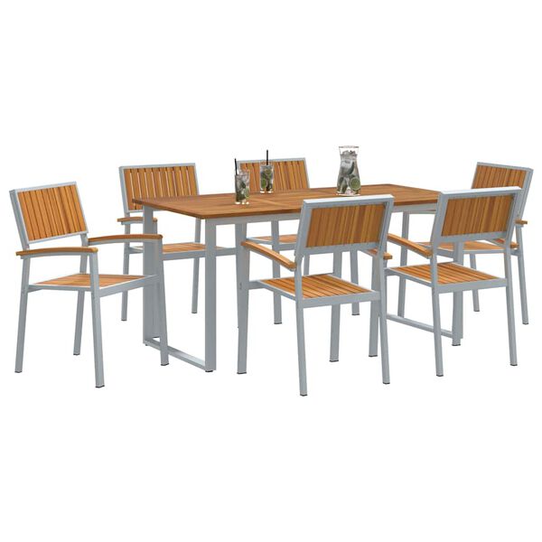 vidaXL Garden Dining Set 7 pcs Grey Solid Acacia Wood