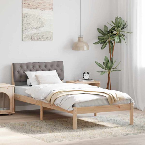 vidaXL Bed frame Brown and taupe 90 x 190 cm Solid pine wood