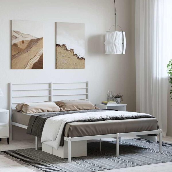 vidaXL Metal Bed Frame without Mattress with Headboard White 150x200cm