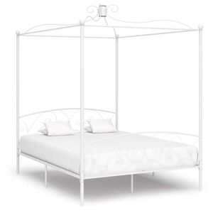 vidaXL Canopy Bed Frame without Mattress White Metal 180x200 cm Super King