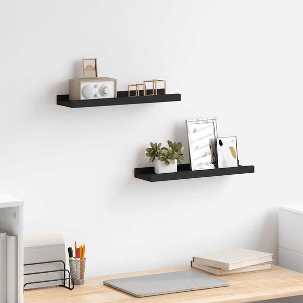vidaXL Picture Frame Ledge Shelves 2 pcs Black 40x9x3 cm MDF