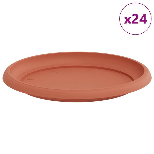 vidaXL Round Flower Tray 24 pcs Brick Red &Oslash; 23.5 x 2.5 cm Plastic