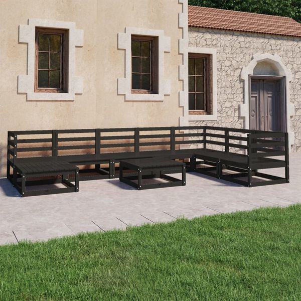 vidaXL 9 Piece Garden Lounge Set Black Solid Pinewood