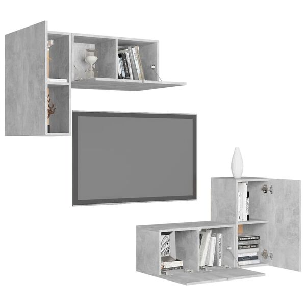 vidaXL 4 Piece TV Cabinet Set Concrete Grey Engineered Wood