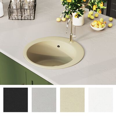vidaXL Granite Kitchen Sink Single Basin Round Beige