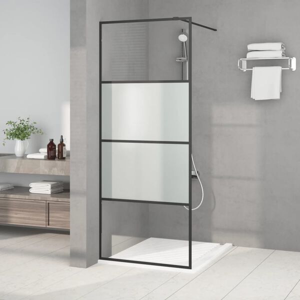 vidaXL Walk-in Shower Wall Black 80x195 cm Half Frosted ESG Glass