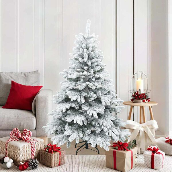 vidaXL Artificial Hinged Christmas Tree Snow Flocked White 150 cm
