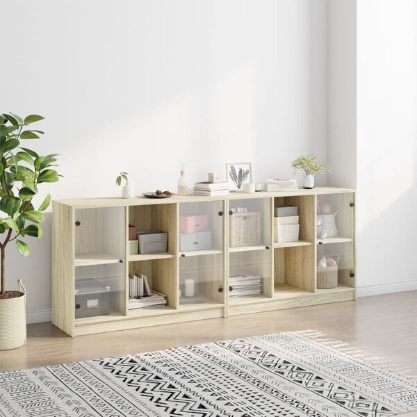 vidaXL Bookcase with Doors Sonoma Oak 204x37x75 cm Engineered Wood