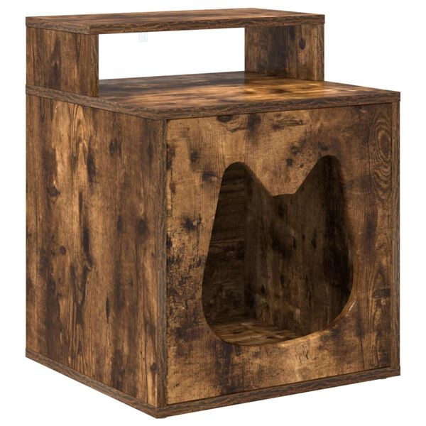 vidaXL Cat House Smoked Oak 42.5 x 40 x 53.5 cm Engineered Wood