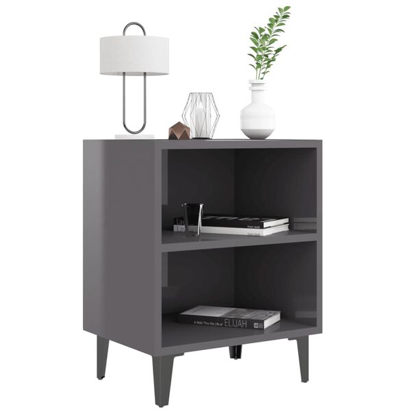 vidaXL Bed Cabinets with Metal Legs 2 pcs High Gloss Grey 40x30x50 cm