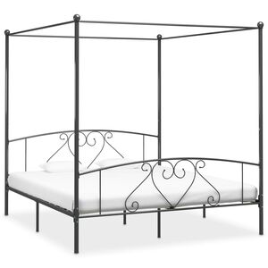 vidaXL Canopy Bed Frame without Mattress Grey Metal 180x200 cm Super King