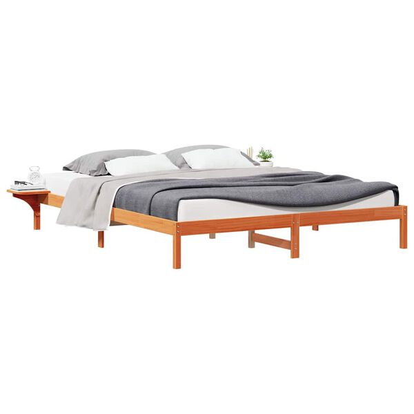 vidaXL Bed Frame with Side Tables Wax Brown 200 x 210 cm