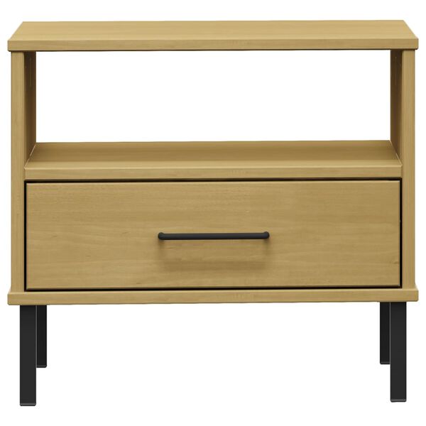 vidaXL Bedside Table with Metal Legs Brown Solid Wood Pine OSLO