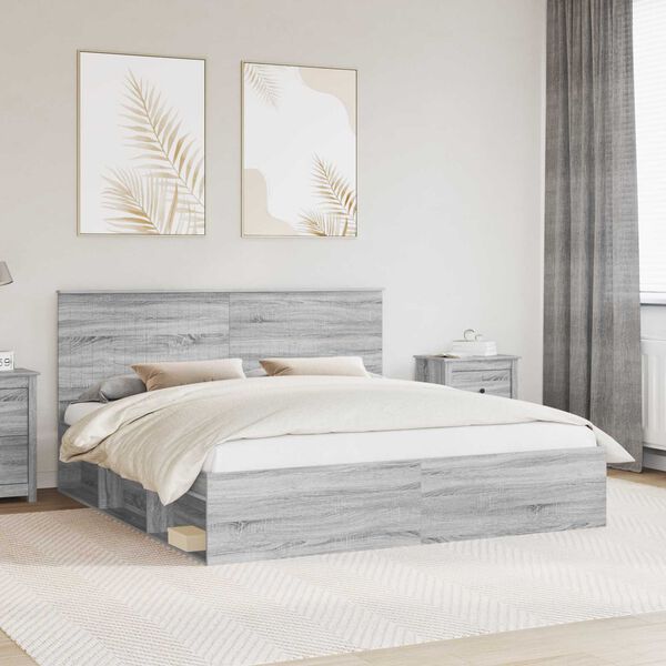 vidaXL Bed Frame Grey Sonoma 180 x 200 cm Solid Pine Wood