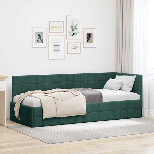 vidaXL Corner Bed Frame Dark Green 80 cm x 200 cm Velvet
