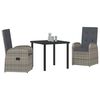 vidaXL Garden Dining Set with Cushion 3 pcs Grey Poly Rattan