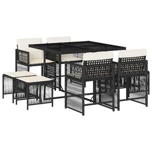 vidaXL 9 Piece Garden Dining Set with Cushions Black Poly Rattan