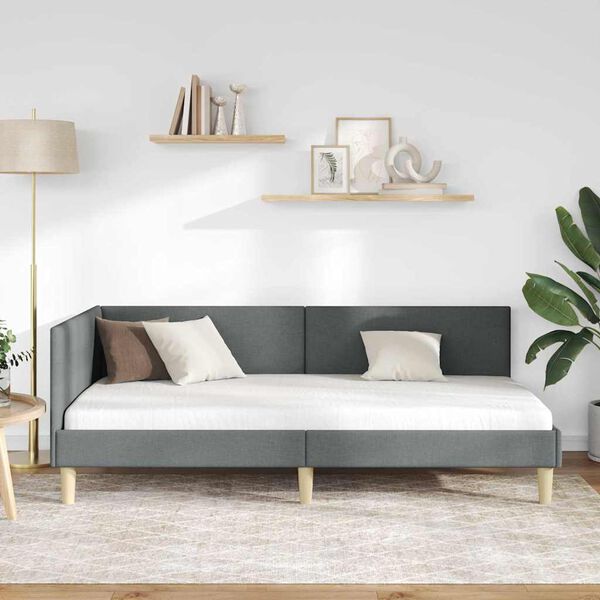 vidaXL Corner Bed Frame Dark Grey 100 cm x 200 cm Velvet