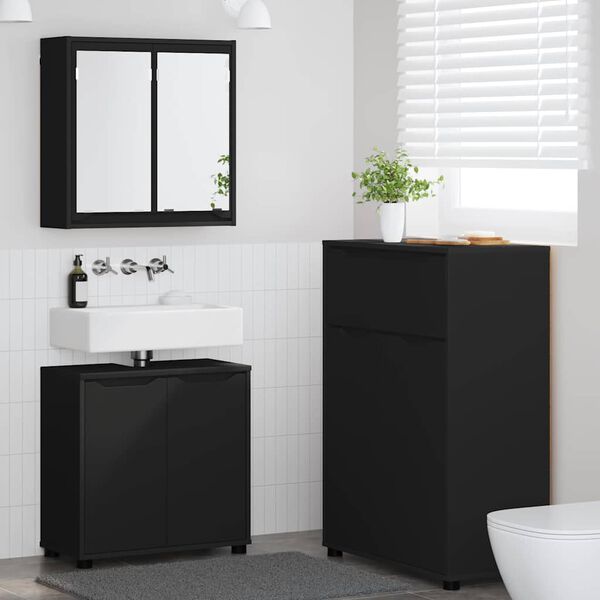 vidaXL Bathroom Furniture Set with Drawer 3 pcs Black Engineered Wood