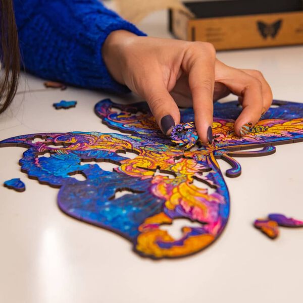 UNIDRAGON 700 Piece Wooden Jigsaw Puzzle Intergalaxy Butterfly Royal Size 60x44 cm