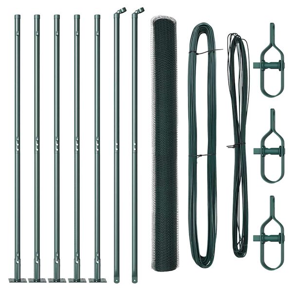 vidaXL Fence with Posts Green 1.4 x 10 m PVC-coated steel