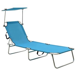 vidaXL Folding Sun Lounger with Canopy Blue Aluminium