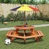 vidaXL Picnic Table for 6 Kids with Umbrella Hexagon Solid Wood Fir
