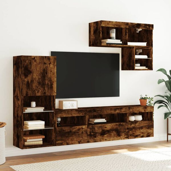 vidaXL 6 Piece TV Wall Units with LED Smoked Oak Engineered Wood