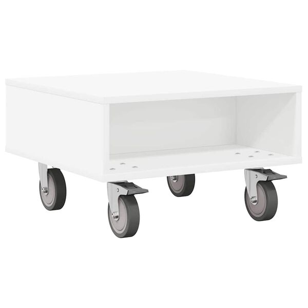 vidaXL Side Table with Wheels White 50.5 x 50 x 30 cm Engineered Wood