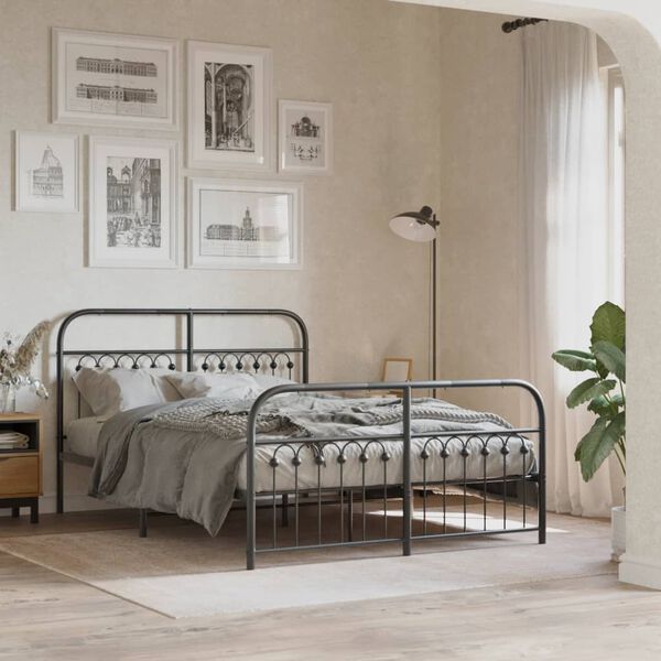 vidaXL Metal Bed Frame without Mattress with Footboard Black 140x190cm