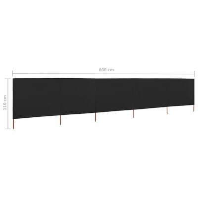 vidaXL 5-panel Wind Screen Fabric 600x80 cm Black