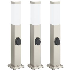vidaXL Bollard Lights with Outlet 3 pcs 50 cm Stainless Steel IP44