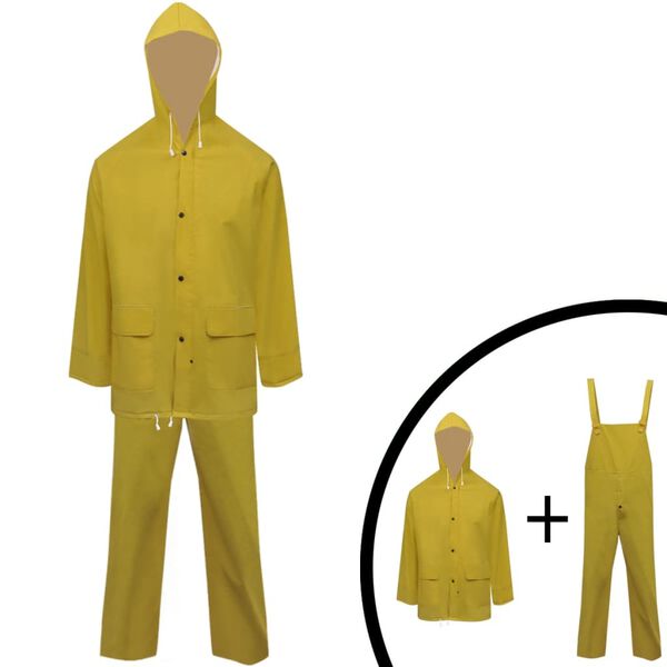 vidaXL Waterproof Heavy-duty 2-piece Rain Suit with Hood Yellow XL