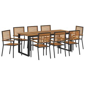 vidaXL Garden Dining Set 9 pcs Black Solid Acacia Wood