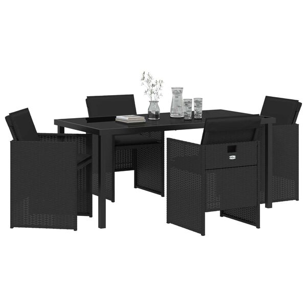 vidaXL Garden Dining Set 5 pcs Black Poly Rattan